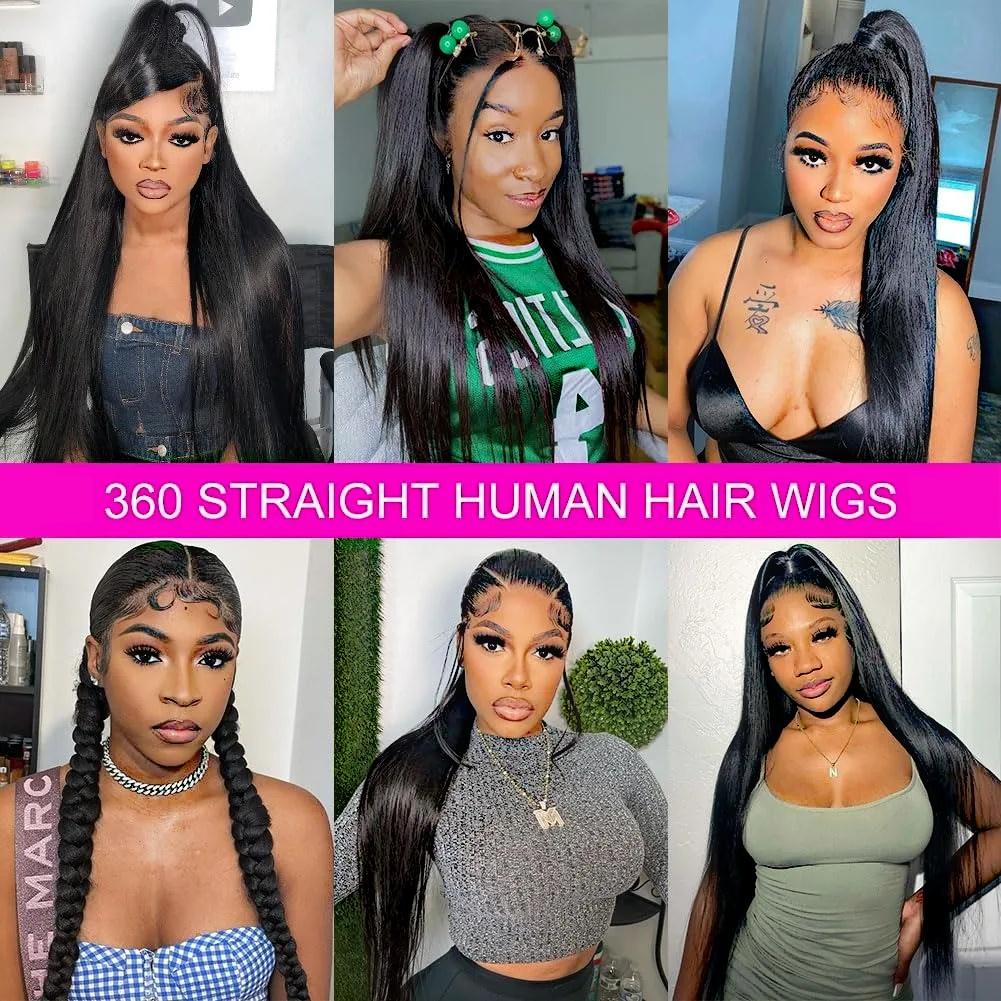 NEW IN 360 Full Lace Frontal Human Hair Wigs 30 32 Inch For Women Brazilian Body Wave Transparent Lace Front Pre Plucked Ponytail Hairstyle Bala Mat Scrunchie Natural Black Beaded