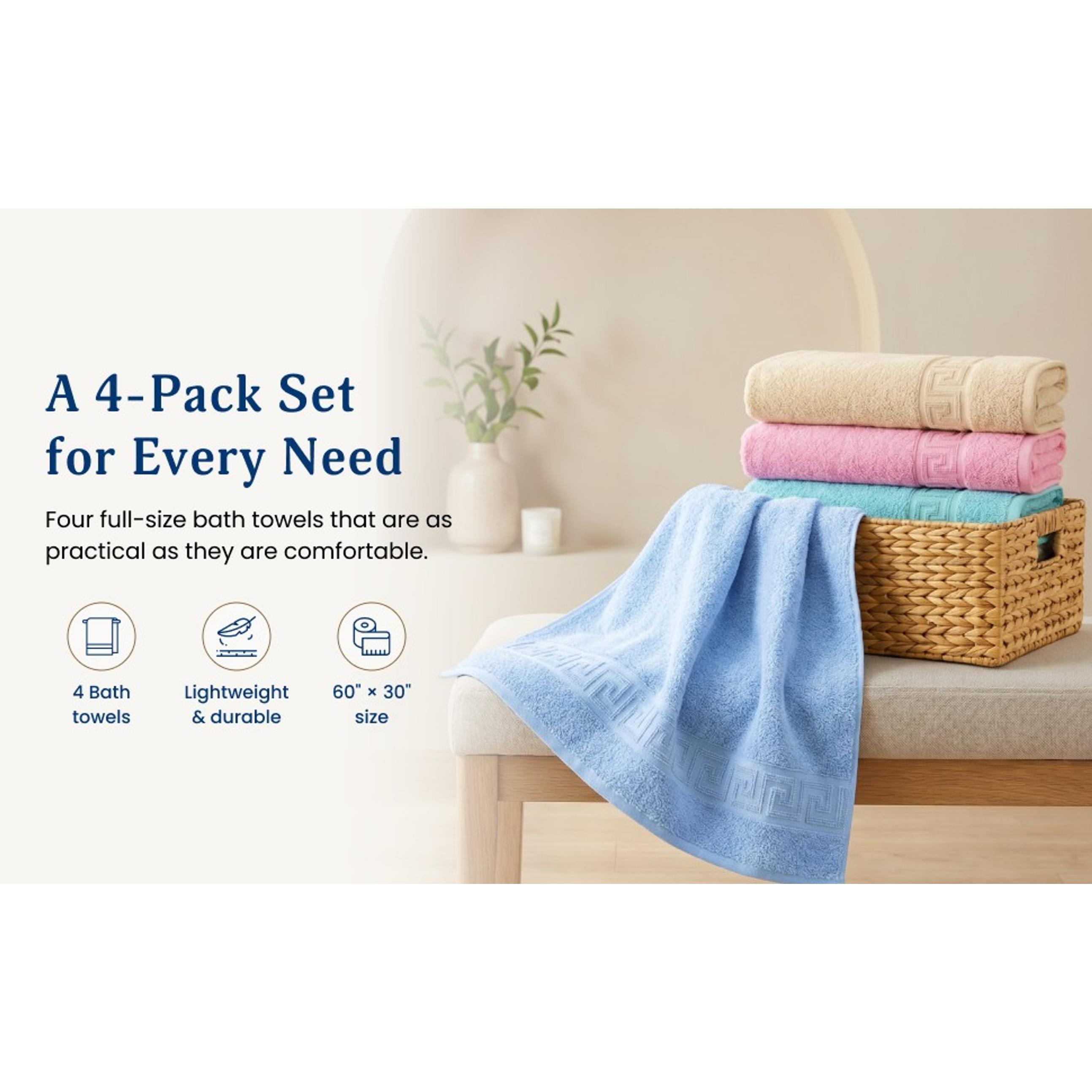 100% Cotton Bath Towels, 4 Pack, 30 x 60 Inches, Lightweight, Soft, Super Absorbent & Fast Drying, No Fading, Multipurpose for Sports, Swimming, Travel, Fitness, Yoga, MulticolorGift