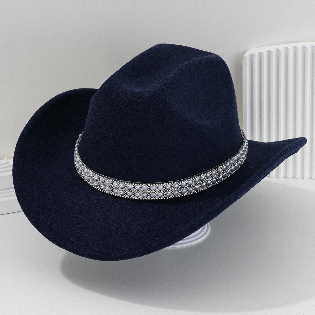 Ladies' gender-neutral western cowboy hat, stylish hat, classic cowboy hat, round pearl with rhinestone gem accessories hat, foreign trade bridal top hatSpeedy Smarts