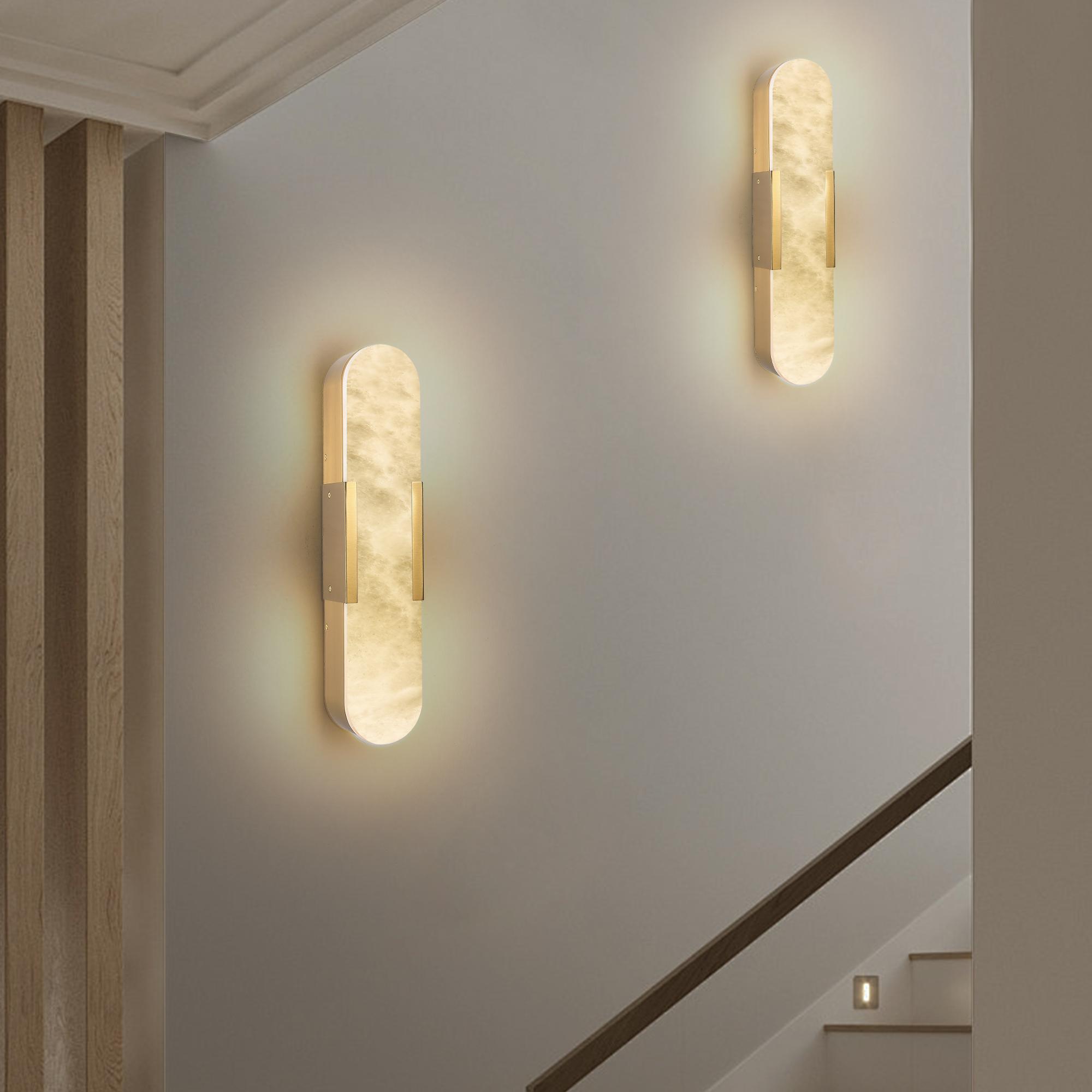 Set of 2 Luxury Gold Marble Wall Sconces, Modern Natural Stone Wall Light Fixtures with Elegant Design for Bathroom, Bedroom, Living Room, Hallway & Vanity Decor