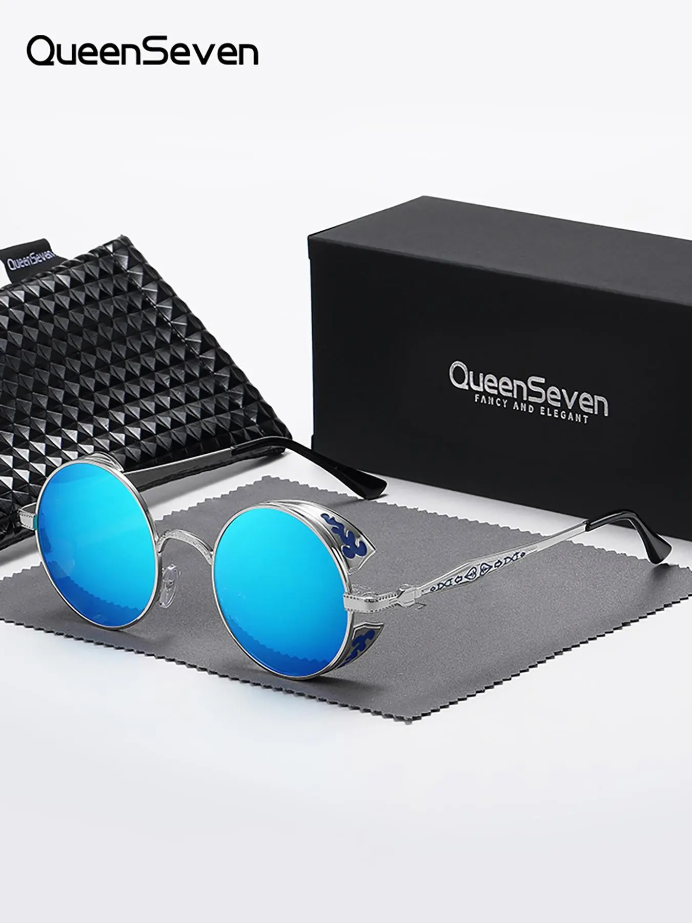 1 Pair Queenseven Unisex Round Full Frame Trendy Casual Sun Protective Sunglasses, Showcasing Personality UV400