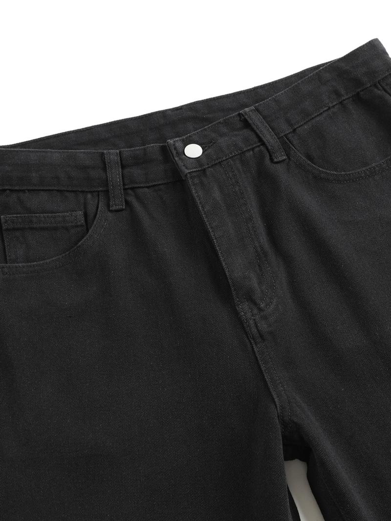 Men's Solid Color Wide Leg Jeans, Loose Casual Comfy Denim Trousers for Daily Wear, Fashion Men's Bottoms for All Seasons