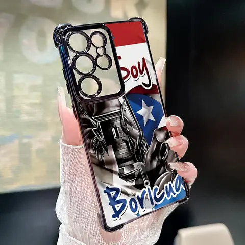 Premium Plated Soft Silicone Shell Phone Case for Samsung Galaxy Series (S22+, S23 Ultra, S24 Plus, S25, S26 Edge) - Lightweight, Non-Slip, 4-Corner Air Cushion, Drop Proof, Trendy Puerto Rico Pride Pattern
