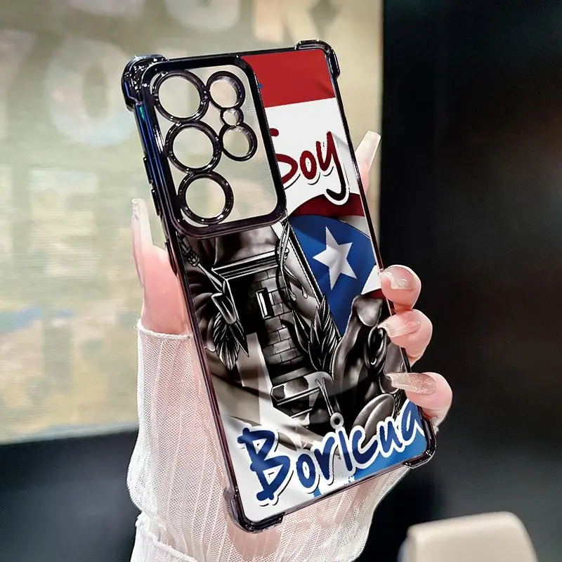 Premium Plated Soft Silicone Shell Phone Case for Samsung Galaxy Series (S22+, S23 Ultra, S24 Plus, S25, S26 Edge) - Lightweight, Non-Slip, 4-Corner Air Cushion, Drop Proof, Trendy Puerto Rico Pride Pattern