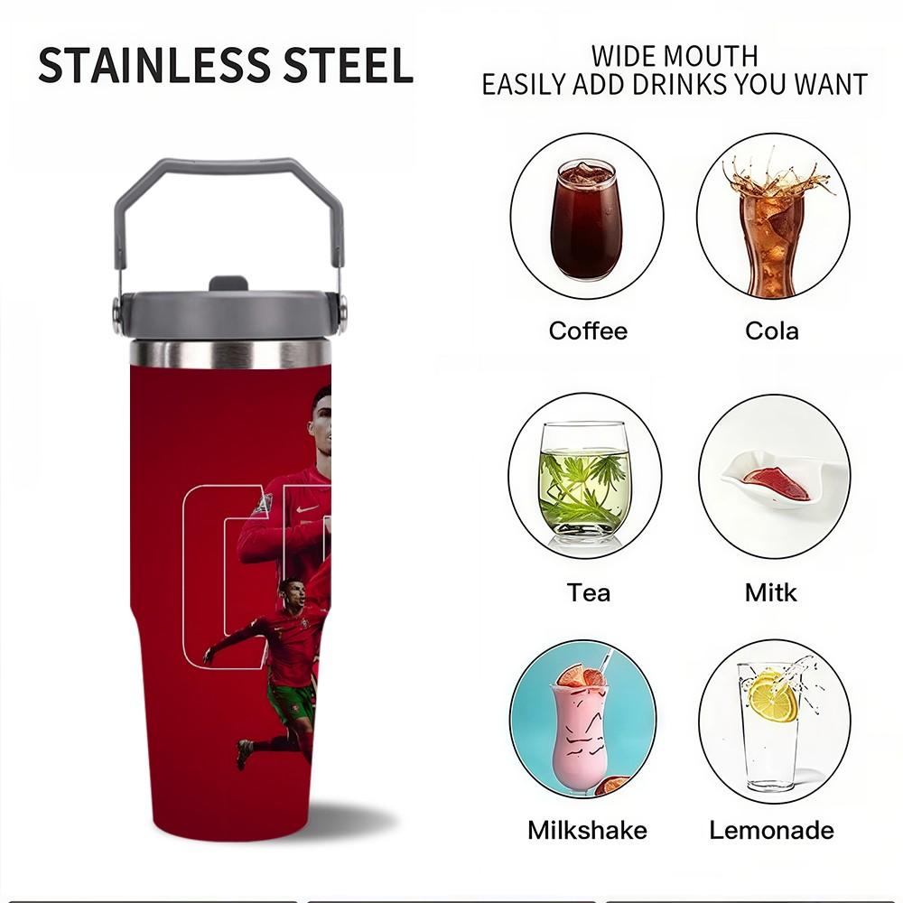1pc 30oz stainless steel large-capacity car water bottle, Number 7 jersey Pattern，for Cristiano Ronaldo fans.for football enthusiasts. various patterns to choose from, fan gift, Outdoor camping Coffee Cups & Mugs