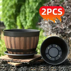 Two-piece heightening flowerpot with drain hole and tray-designed for ventilation and root management, made of thickened resin, Modern flower pots, 7-inch round flower pots suitable for indoor and outdoor use