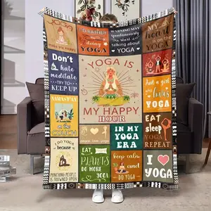 Women'S Yoga Printed Fleece Throw Blanket, Soft Flannel, Contemporary Style, Mixed Colors, All-Season, Digital Print, Polyester Cover, 200-250G Fabric, Ideal For Bed, Sofa, Chair, Living Room Decor, Perfect Gift For Yoga Enthusiasts And Coaches, Birthday,