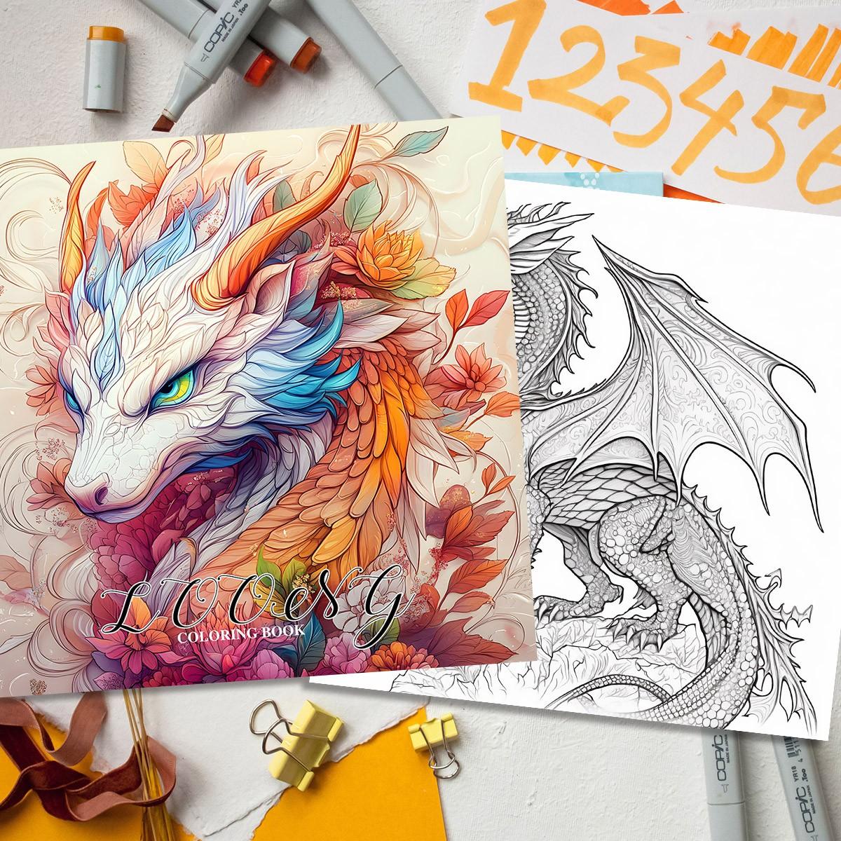 Dragon-Themed Coloring Book, 20 Pages Dragon Pattern Drawing Book, Art & Handmade Painting Frame, Suitable for Home School Office