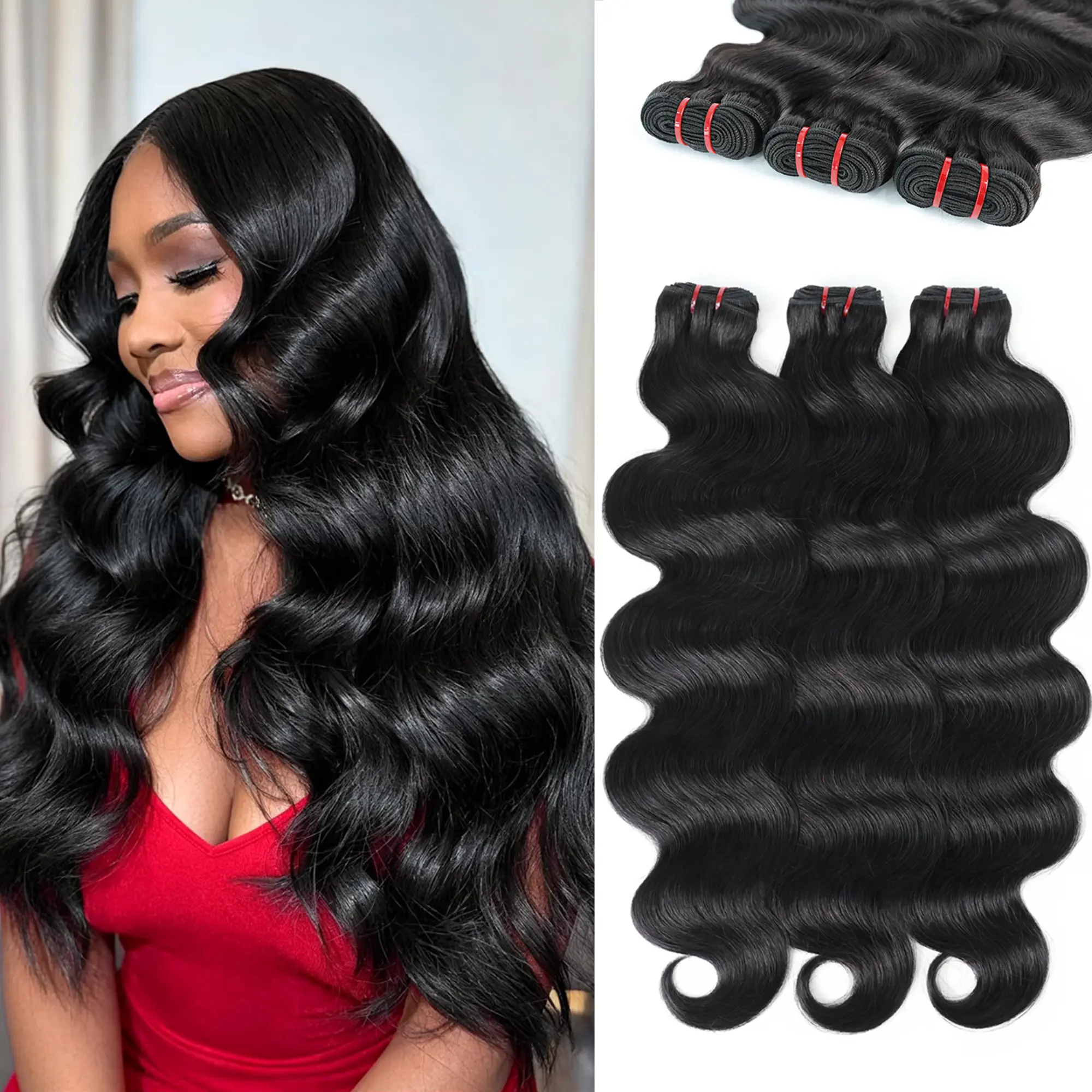 Rhiso Raw Human Hair Bundles, Body Wave Extensions with Double Drawn Ends, Ultra-Flat Seamless Weft for Sew In Quick Weave, 1/3/4 Pcs Bundles of Human Hair