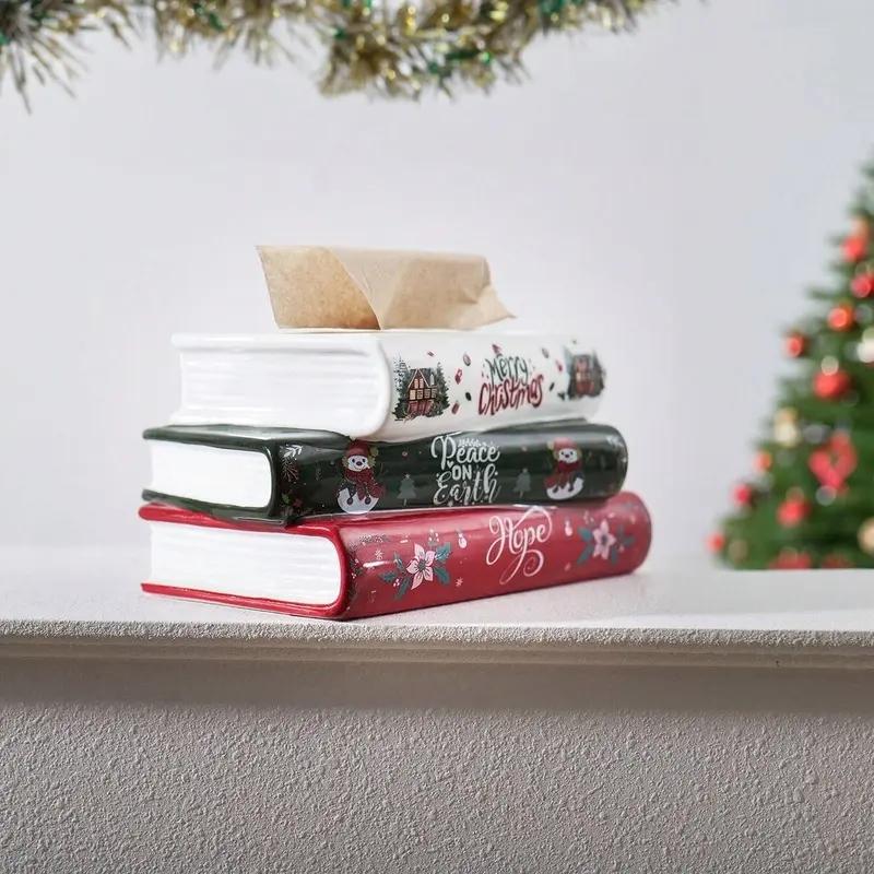 Bohemian Style Ceramic Vase, Christmas Book Stack Design, Ideal for Succulents & Hydroponics, Home Decor, Wedding, Holiday Gift