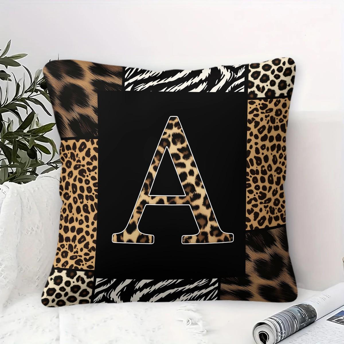 Animal Print Monogram Throw Pillow, Leopard Zebra Tiger Initial Pillow with Insert, for Sofa Living Room, Home Decor Gift for Animal Lovers