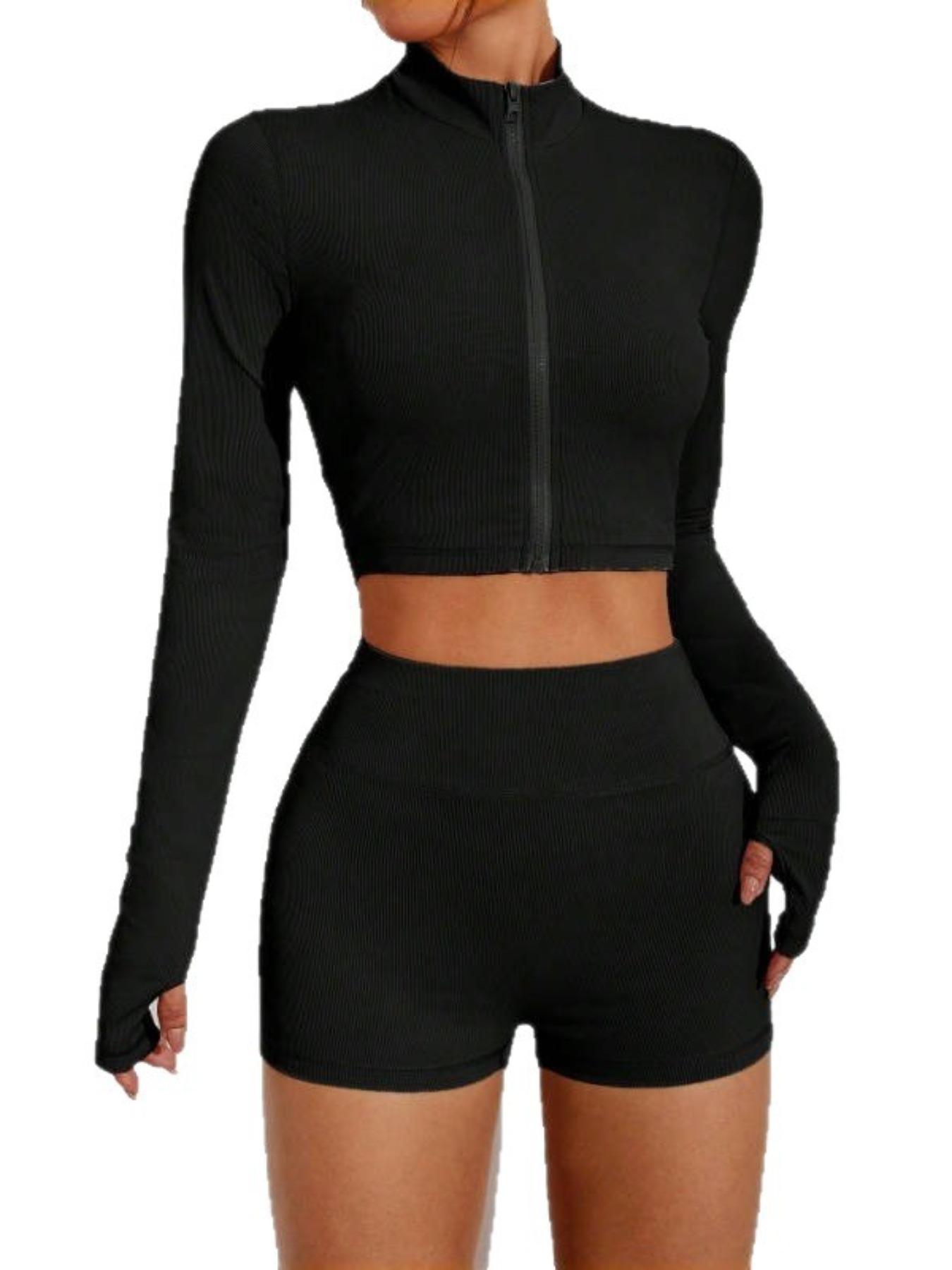 Women's Short Zipper Long Sleeve Top, Slim Fit Outdoor Running Sports Jacket, Casual Fashionable Women's Outerwear, Zip Up Jacket, Yoga Jacket Top