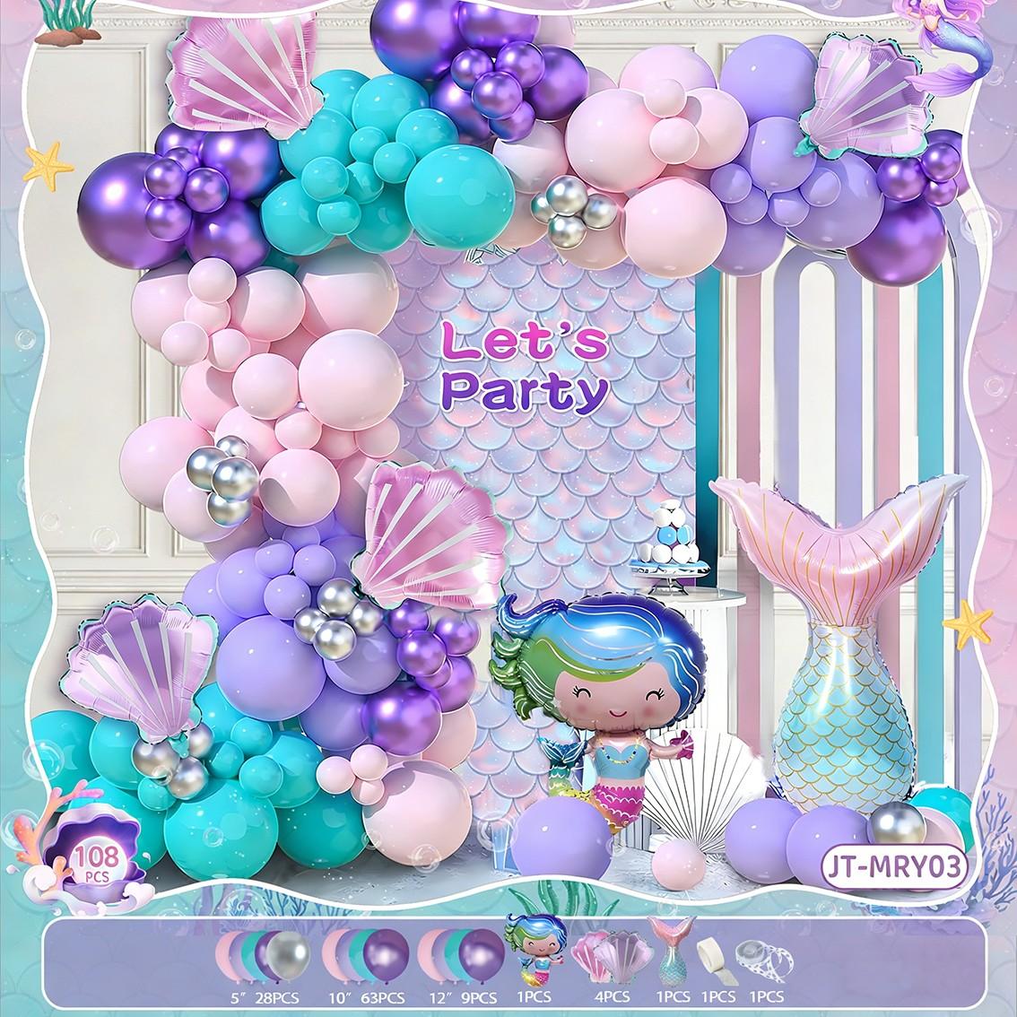 Mermaid Theme Balloon Set, Mermaid Tail Latex Balloons, Birthday Party Decorations, Ocean Style Party Props, Fun and Colorful Design