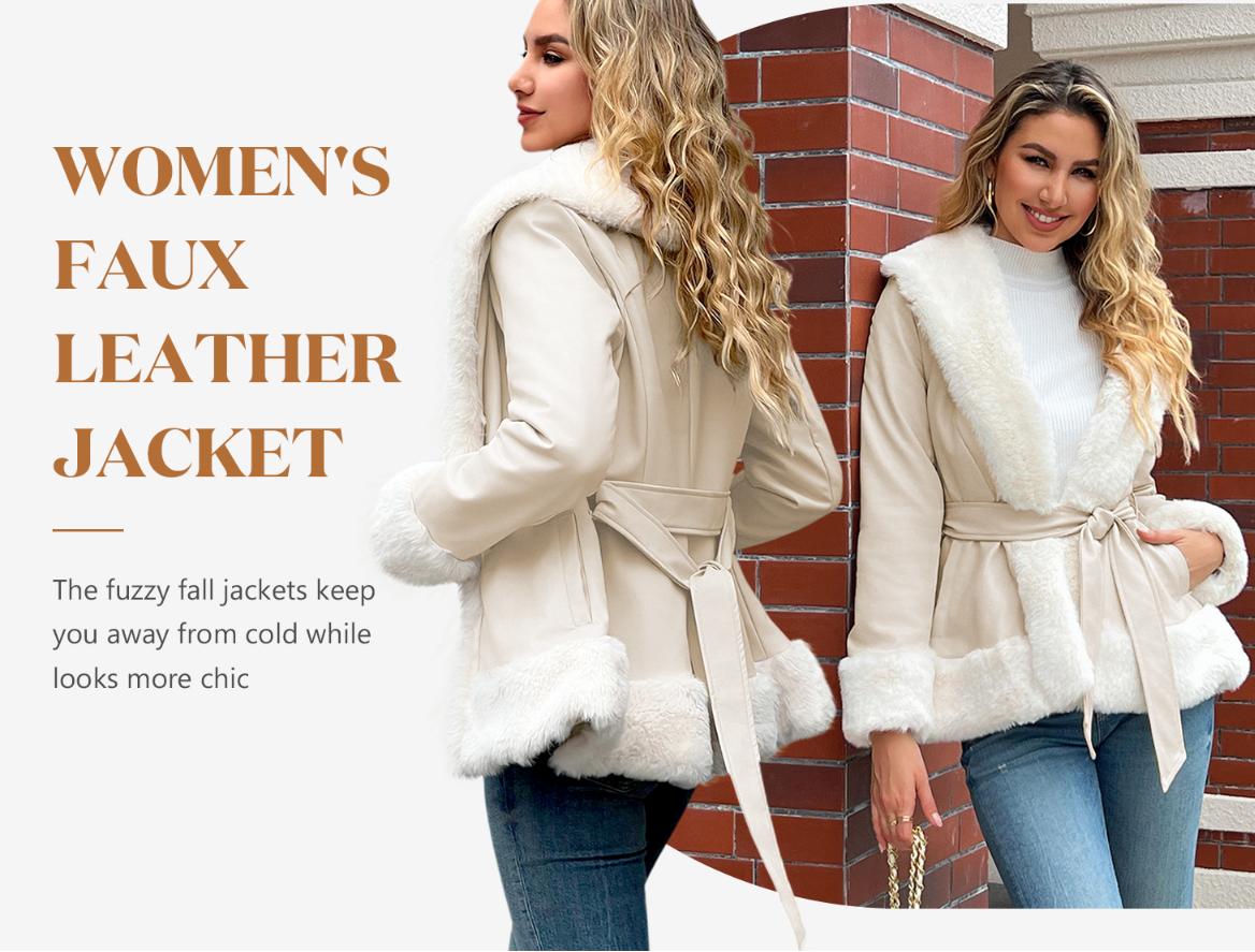 Danedvi Womens Faux Leather Jackets Winter Warm Short/Long Parka Coats with Faux Fur Collar Outwear