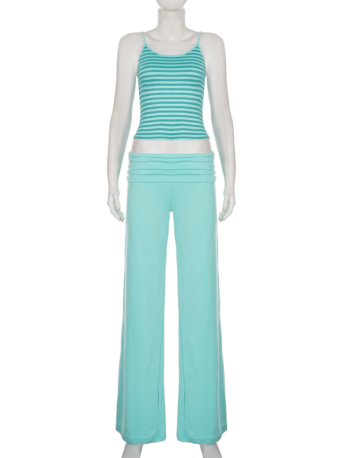 Women's Striped Sleeveless Cami Top and Wide Leg Pants Set, Summer Casual Loose Two-Piece, Comfortable and Stylish
