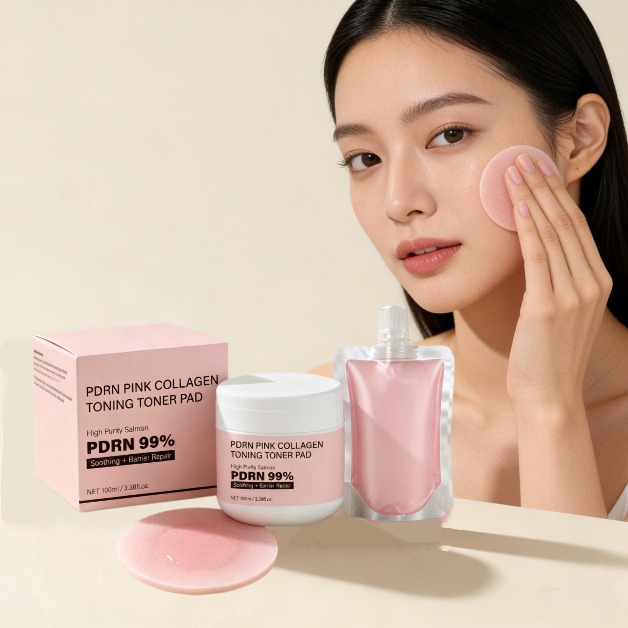1PCS PDRN Pink Collagen Toning Toner Pad Deep Cleans Pores Unclogs Pores Improves Skin Radiance Suitable for All Skin Types