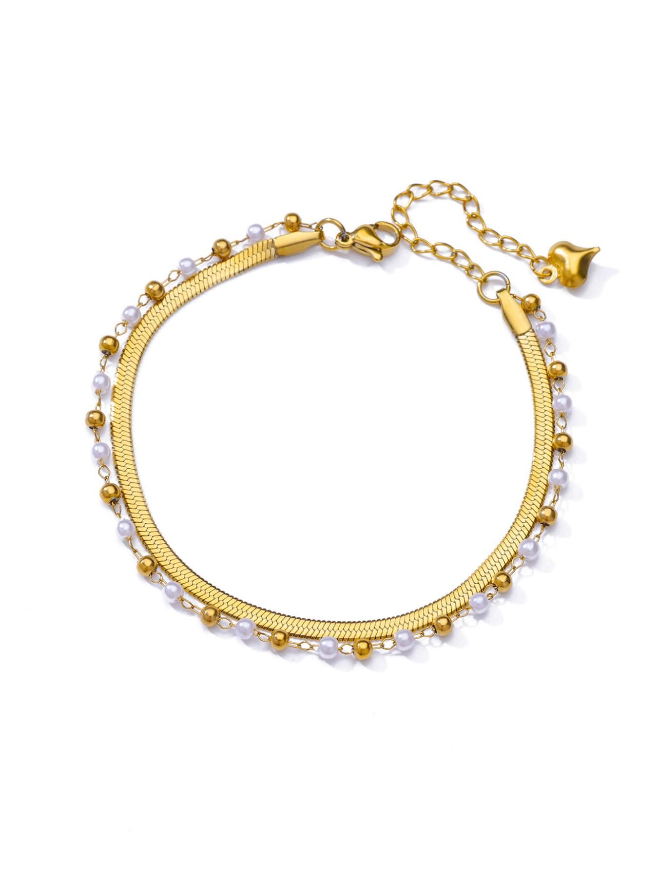 1 Pcs Imitation Pearl Round Bead Layered Anklets for Women Sainless Steel Summer Beach Flat Snake Chain Leg Chain Ankle Bracelet Femme Fashion Waterproof Jewelry,Perfect Gifts for Birthday,Party,Wedding,Anniversary,Mother's Day,Vacation,Daily