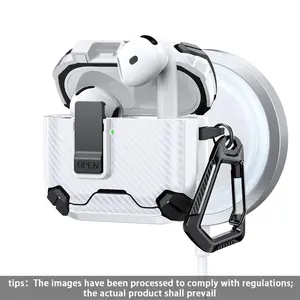 Carbon Fiber Auto Pop-Up Case with Stand Support, Wireless Magnetic Charging Protective Cover for AirPods 4 Pro & Pro2, Shockproof Design