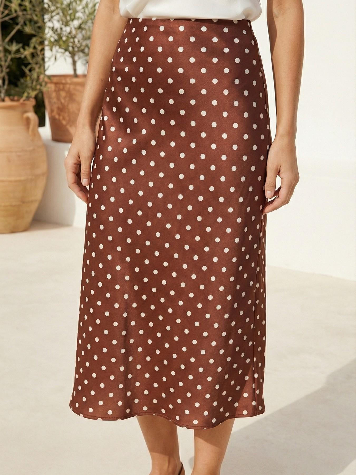 Women's 2026 Summer Satin Floral Polka Dot Maxi Wide Leg High Waist Light Midi Skirt, Suitable for Everyday Travel and Summer Outings, Womenswear Women's 2026 Summer Satin Floral Polka Dot Maxi Wide Leg High Waist Light Midi Skirt, Suitable for Everyday Travel and Summer Outings, Womenswear