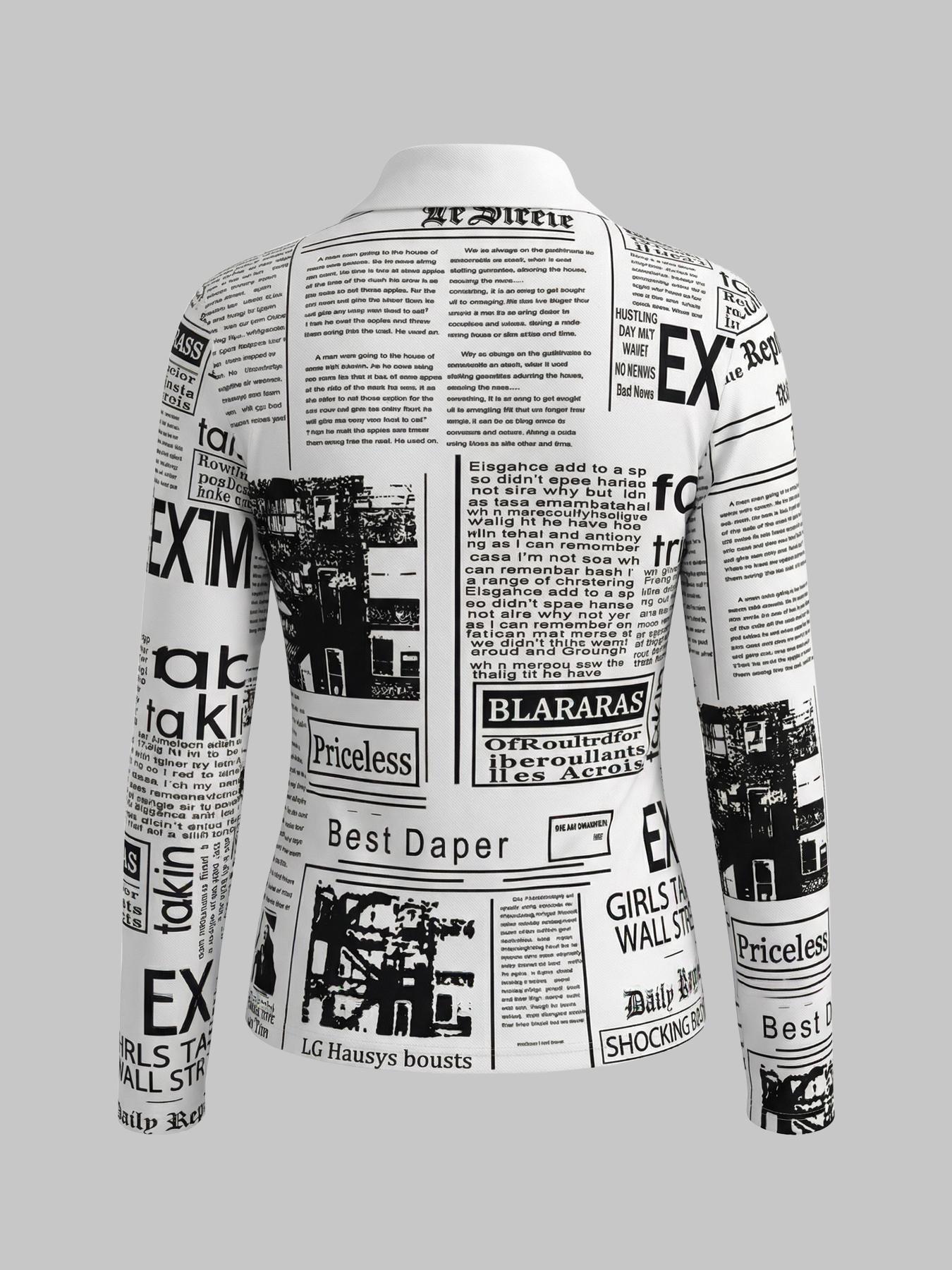 Women's Long Sleeve Casual Shirt with Letter Print, Single Button Front Design, Perfect for Daily Wear & Outdoor Activities, Womenswear