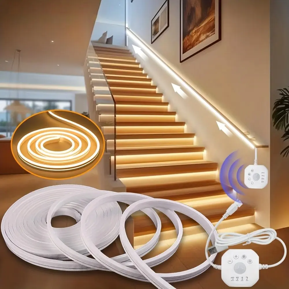Warm LED Light with Motion Sensor, 5v USB, Multiple Modes, DIY Cuttable, Ideal for Bedroom, Kitchen, Hallway, Garage, Stairs, Adjustable Light