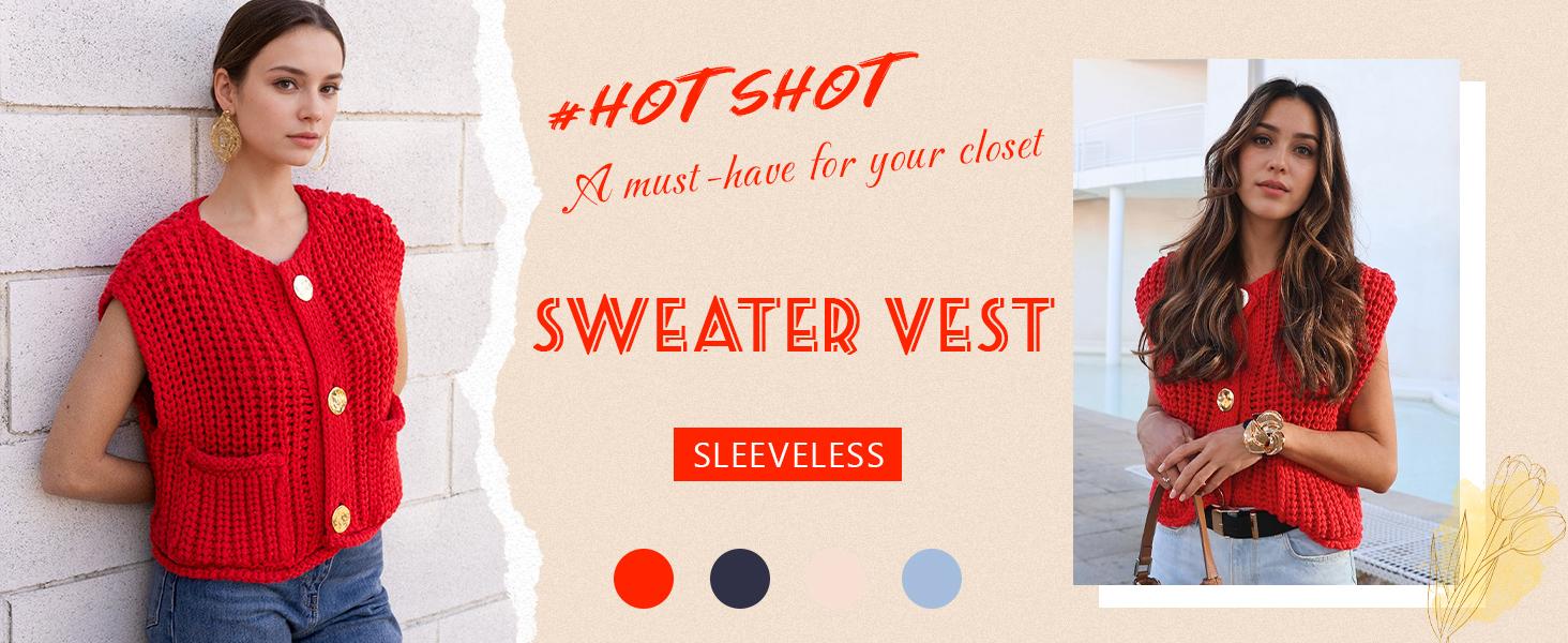 SCUSTY Womens Crochet Chunky Knit Top with Pockets Sleeveless Button Down Crop Tops Trendy Cardigan Sweater Vest for Women SCUSTY Womens Crochet Chunky Knit Top with Pockets Sleeveless Button Down Crop Tops Trendy Cardigan Sweater Vest for Women