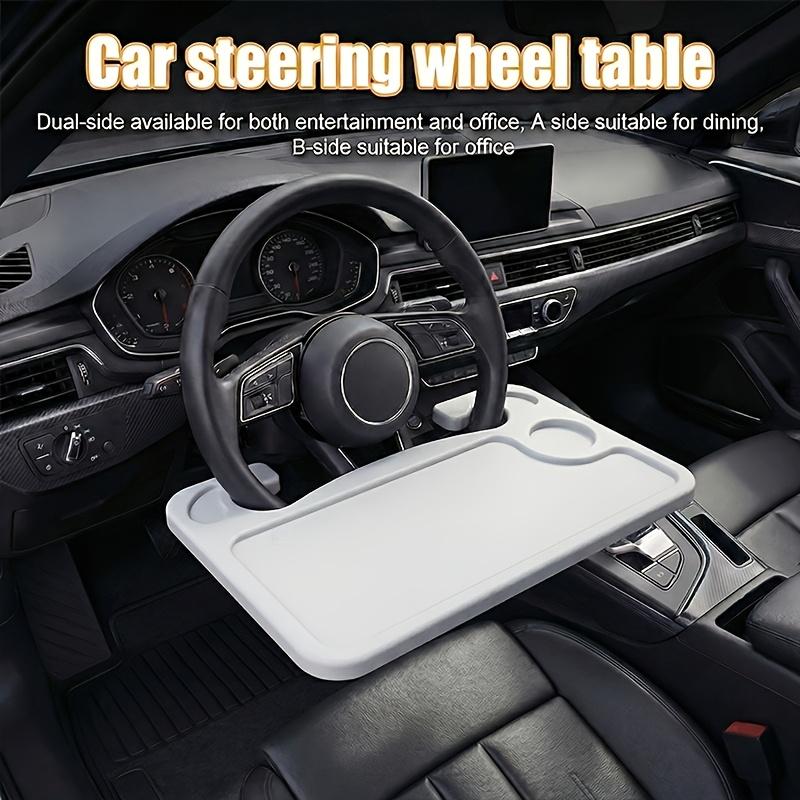 2-In-1 Car Steering Wheel Tray Table, Desktop Organizer with Laptop Holder and Cup Rack, Durable Abs Material, Fits Cars, Trucks, Suvs