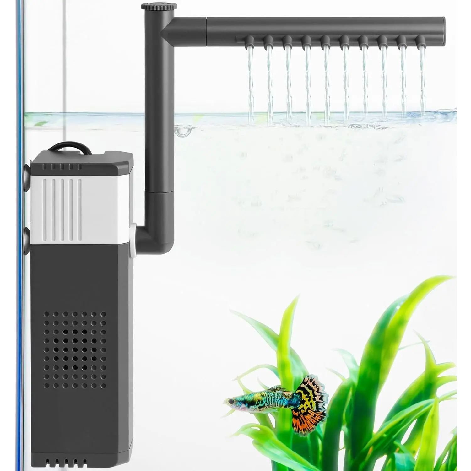 10W 130GPH Powerful Aquarium Filter for 10-35Gal Fish Tank, Adjustable 3in1 Submersible Water Filter with Biochemical Sponge for Fish Turtle, Filtration Oxygenation Water Cycle