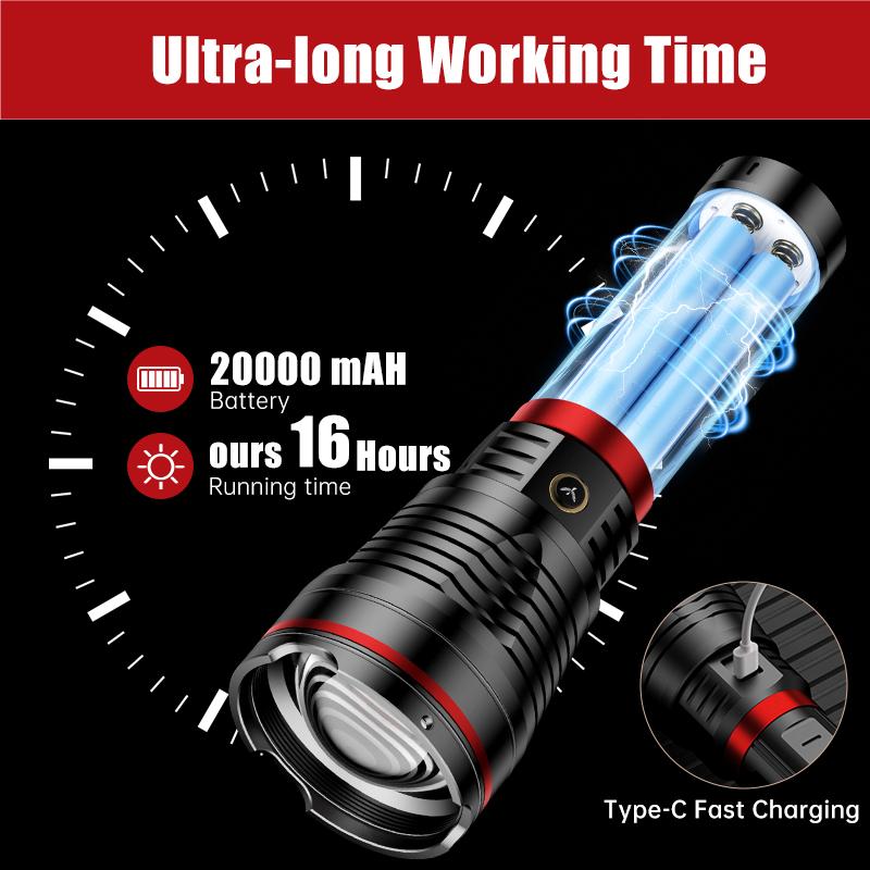 SKYFIRE Model 1209 -2800 Lumens Rechargeable LED Flashlight  – Super Bright, 3 Modes, Waterproof, with Shoulder Strap – For Camping, Emergency, and Outdoor Use