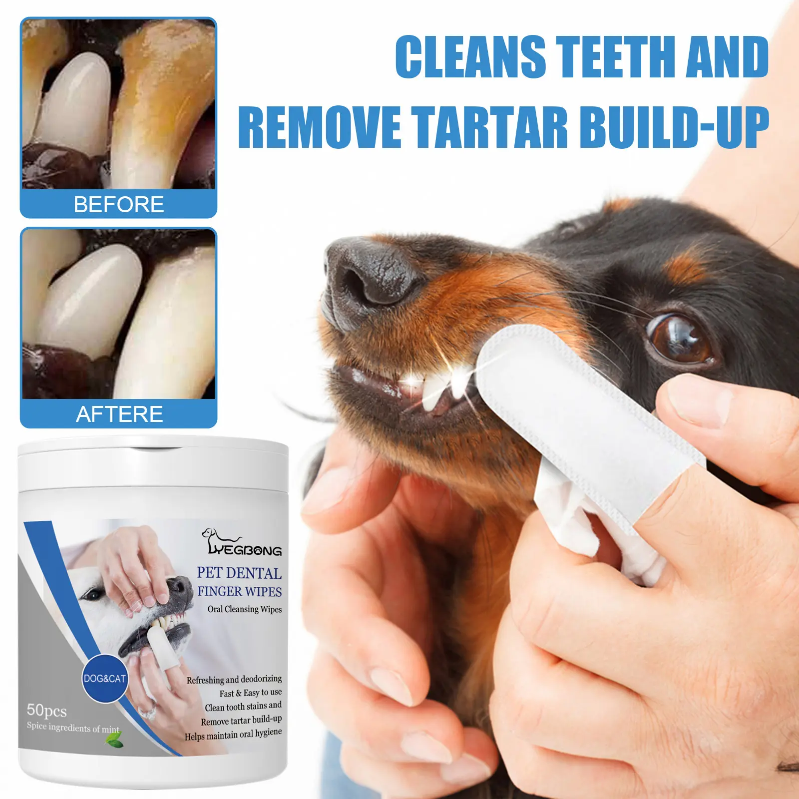 Yegbong Pet Dental Finger Wipes, Bad Breath Tartar Teeth Yellow Dog Clean Mouth Care Finger Cover