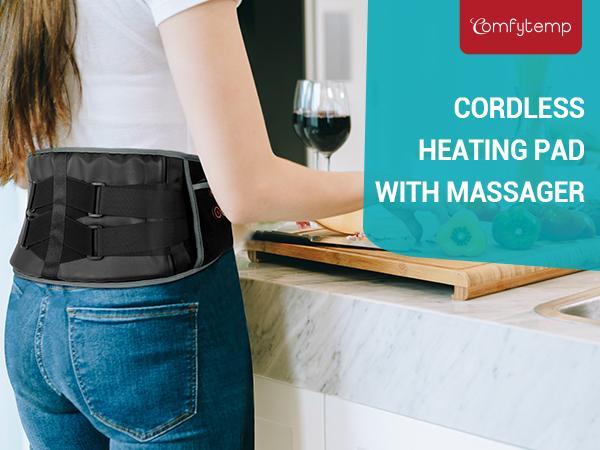Cordless Heating Pad for Back, up to 58'' Lower Back Massager Heating Pad for Back, 3 Heating Levels 3 Vibration Massage