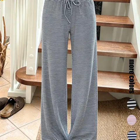 Women's Striped Print Tie Front Wide Leg Pants, Casual Comfy Loose Drop Waist Trousers for Summer, Fashion Women's Bottoms for Daily Wear