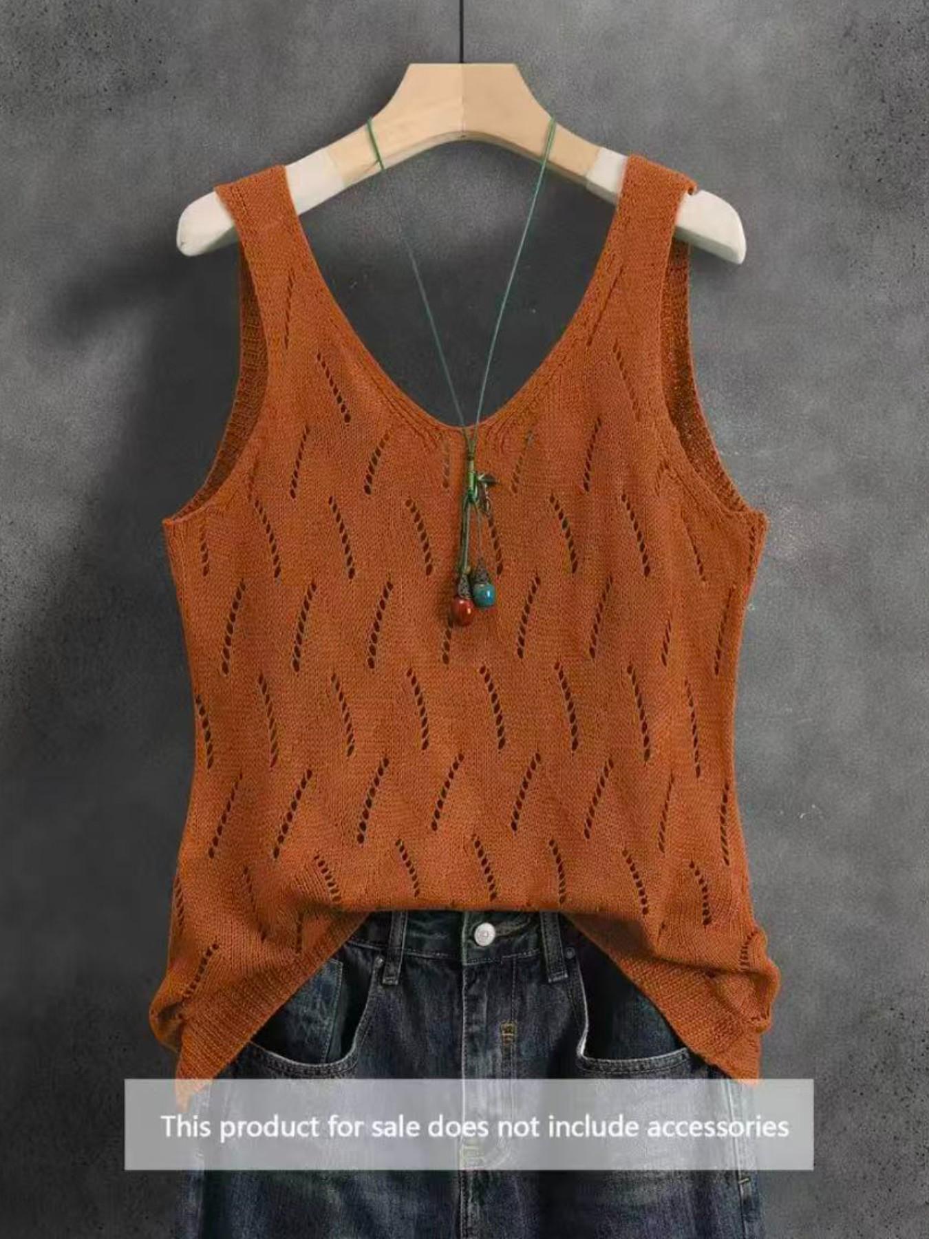 Women's V-Back Cutout Cross Camisole Tank Top, Summer Casual Sleeveless Backless Twist Knot Top, Lightweight Breathable Versatile Elegant Fashion Top