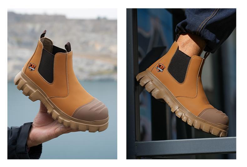 Brown Steel Toe Safety Shoes Unisex, Lightweight Anti Slip Work Shoes, Splash Resistant, Smash Proof and Puncture Proof for Kitchen, Restaurant and Food Service Work