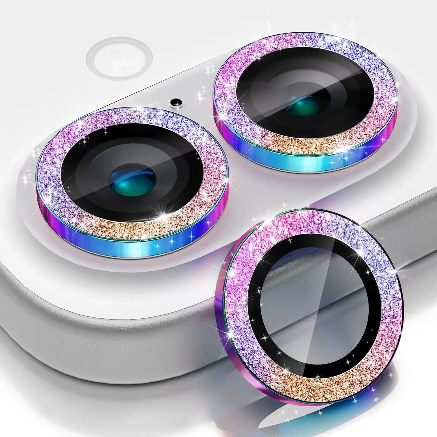 Bling iPhone Camera Lens Protector Screen Protector Accessories - 2-3 Pcs Rhinestone Metal Ring, HD Tempered Glass Cover for iPhone 16 15 14 Pro