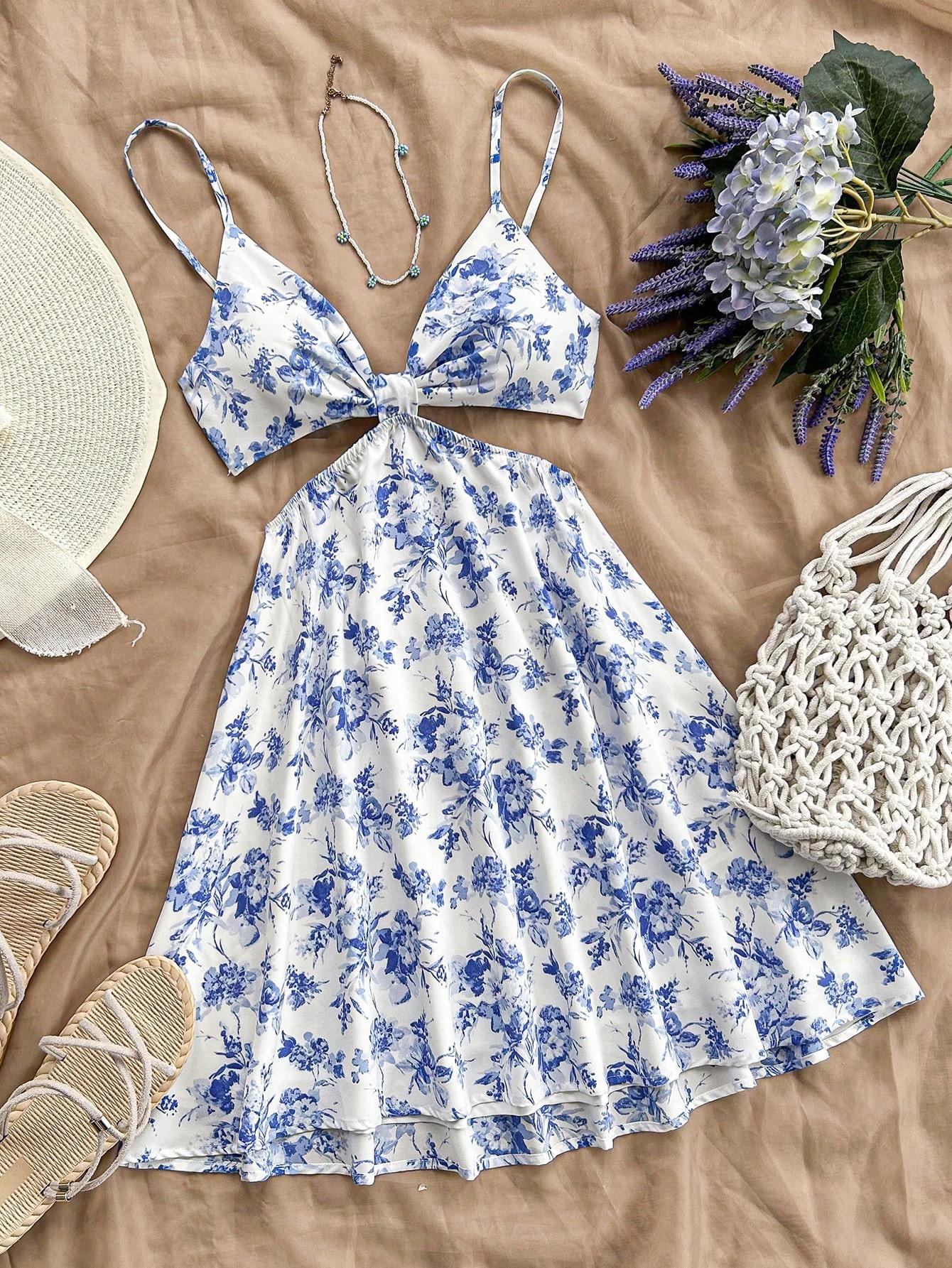 Spring Floral Halter Flowy A Line Dress Cut Out Smocked High Waisted Short Vacation Dress Sundresses Spring Floral Halter Flowy A Line Dress Cut Out Smocked High Waisted Short Vacation Dress Sundresses