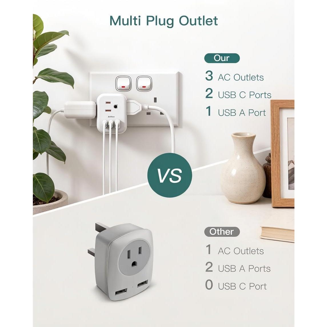 to UK Ireland Travel Plug Adapter, Type G Power Plug Adapter with 3 Outlets 3 USB Ports(2 USB C), UK Adapters for Travel for to Dubai England London Scotland Kenya Irish Hongkong to UK Ireland Travel Plug Adapter, Type G Power Plug Adapter with 3 Outlets 3 USB Ports(2 USB C), UK Adapters for Travel for to Dubai England London Scotland Kenya Irish Hongkong