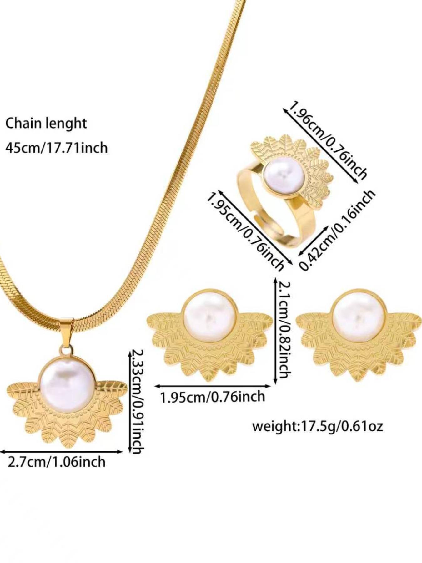 3-Piece French Vintage Stainless Steel Jewelry Set for Women, Elegant Necklace Earrings Ring Set, Luxury High-End Accessories