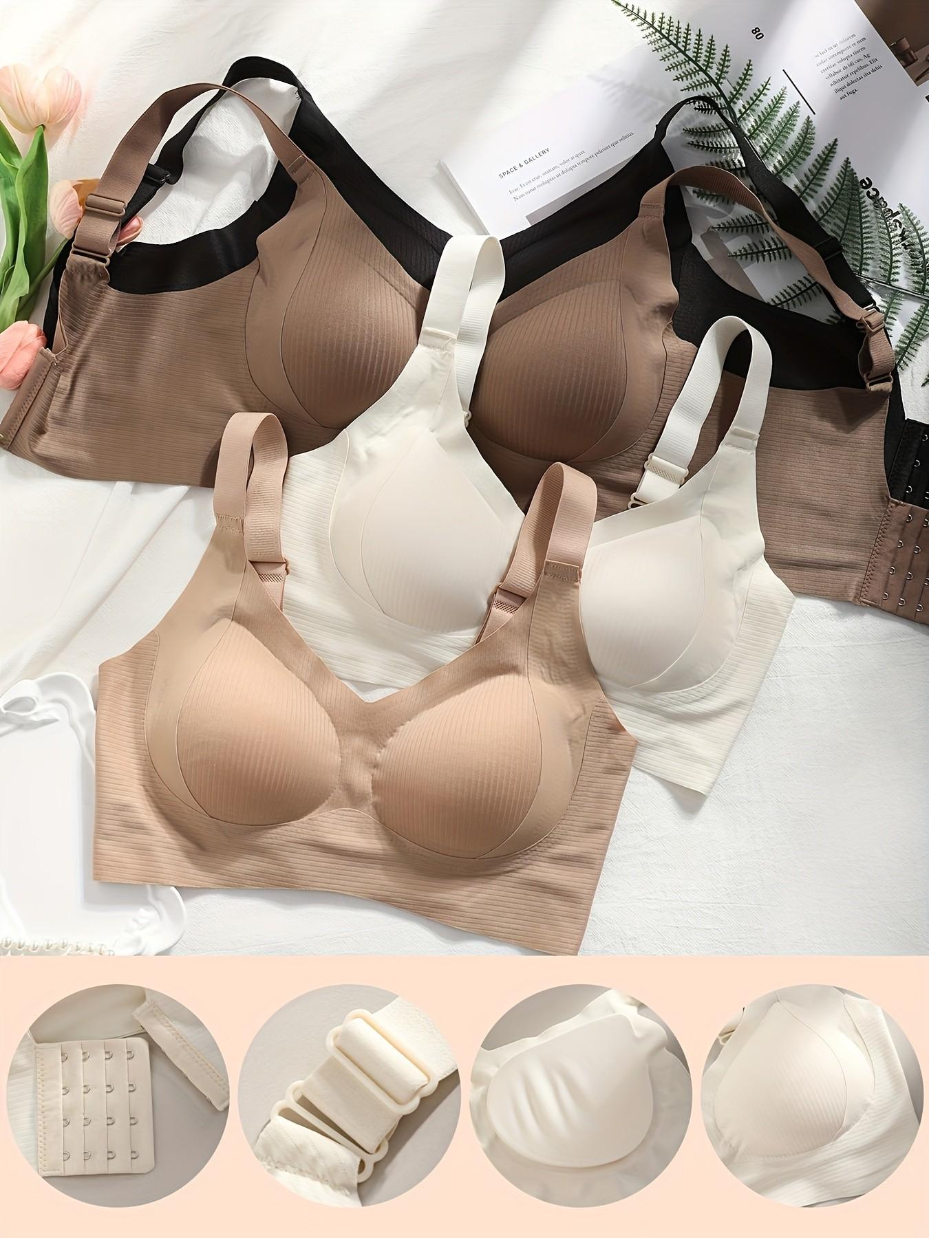 Women's Solid Adjustable Strap Wireless Seamless Spandex Bra, Breathable Comfortable Buckle Back Push Up Bra, Women's Lingerie for All Seasons, Bra Pack