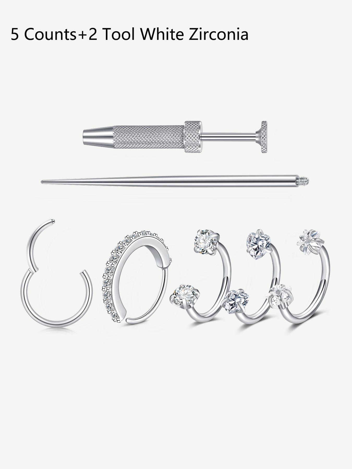 Cz Stainless Steel Nose Ring, Heart Design, 8mm Inner Threaded Hoop, Suitable for Cartilage, Tragus, Lobe, Lip Piercing Jewelry, Body Jewelry