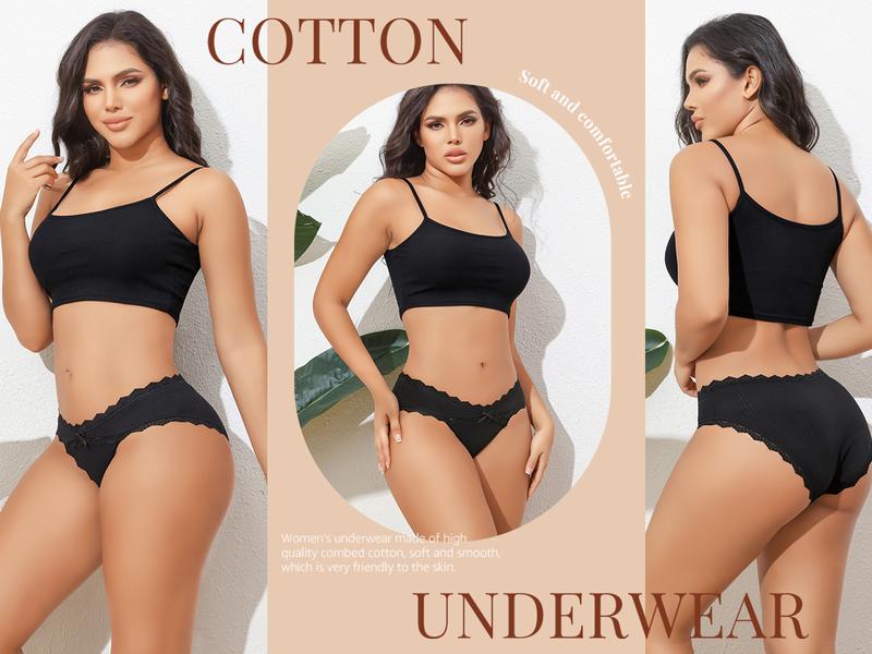 LEVAO 4/6 Pack Women Cotton Underwear Ladies Briefs with Breathable Lace Comfortable Low Waist Panties