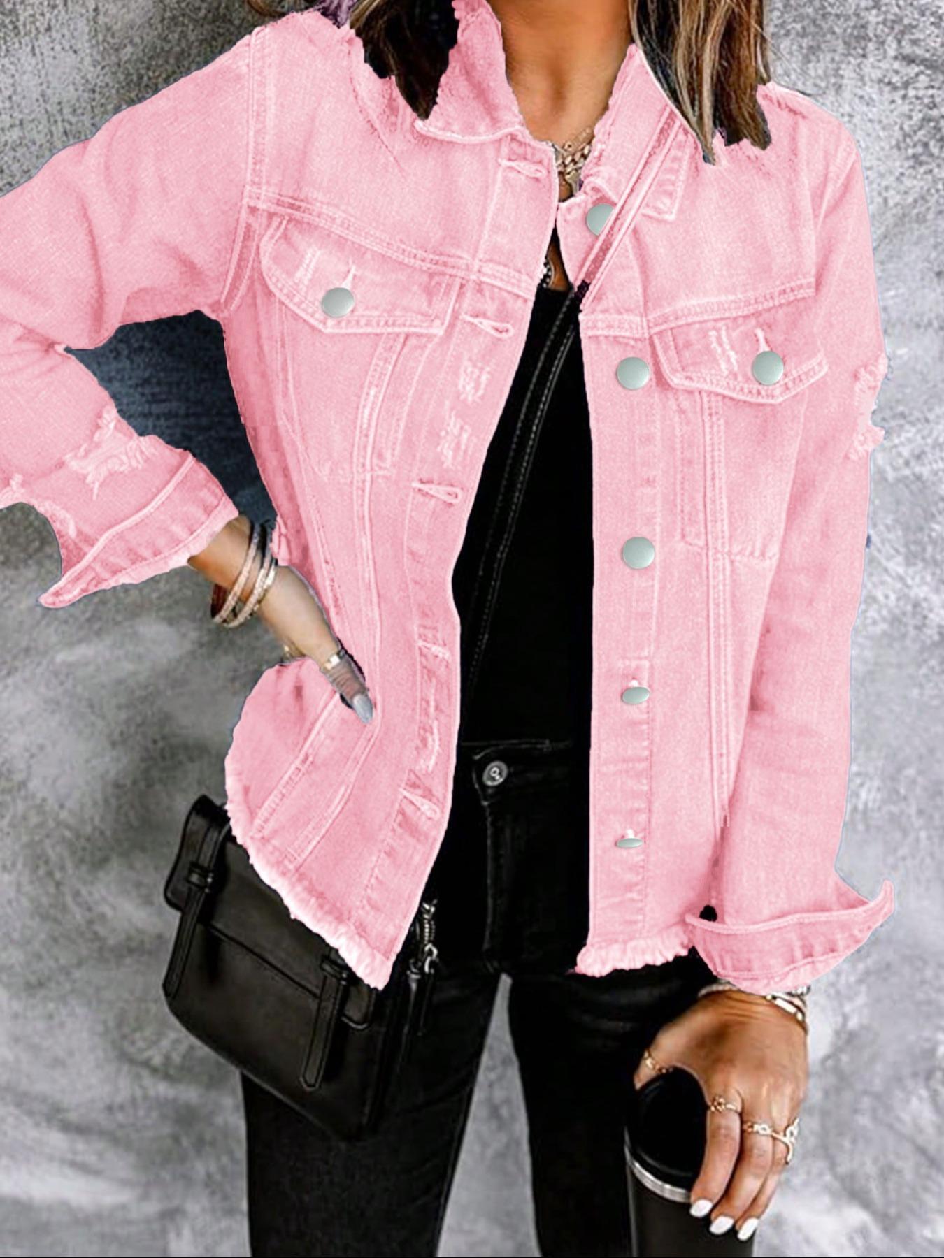 Women's Fall Winter Washed Denim Jacket Coat, Vintage Ripped Long Sleeve Jacket, Casual Autumn Winter Outerwear