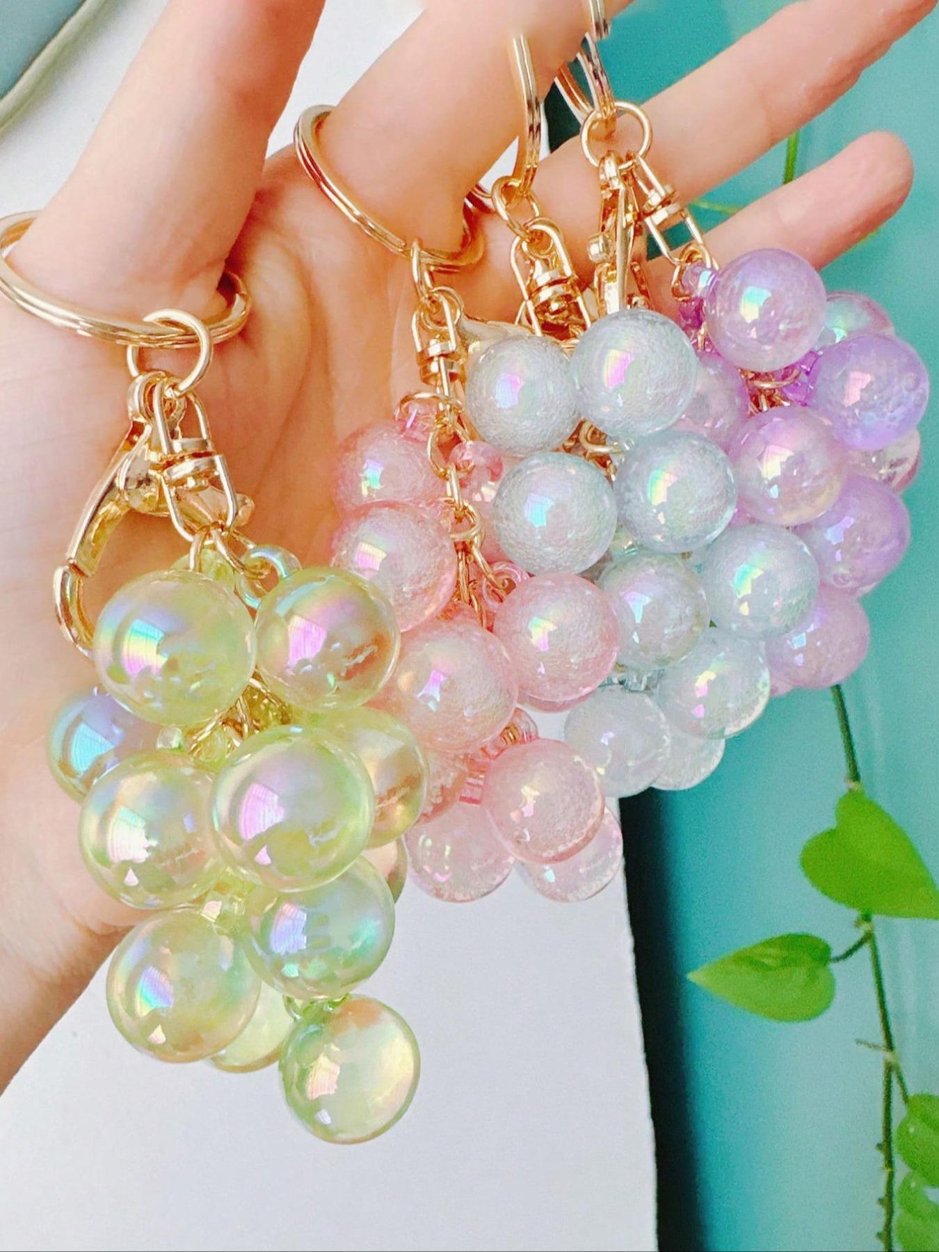 Resin Transparent Beaded Grape Pendant,Grape Keychains Bubble Jelly Grape Cluster Keychains,Decorative Accessories Fruit Grape Bag Chain Pendant Amethyst Grape Charms Schoolbag Decoration Backpack Keychain Gift, Keychain for bags