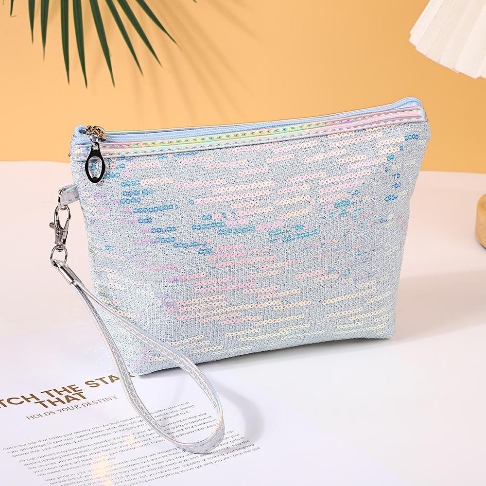Cosmetic Bag with Large Capacity, Sequined Hand-Held Pearl Zipper Storage Bag, Portable, Home Travel Universal, Stylish & Functional Design