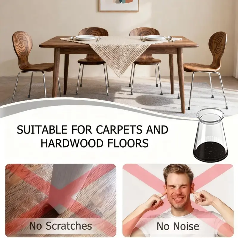 32-Piece Transparent Silicone Chair Leg Covers, Protector, Anti-Slip Wear-Resistant, Noise Reduction, Suitable for Wooden Floors, Dining Tables, Bar Stools