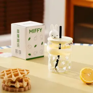 Kawaii Miffy Rabbit Water Cup Cute Miffy High Appearance Level Glass Cup Straw Milk Coffee Juice Cup Perfect for Best Friends
