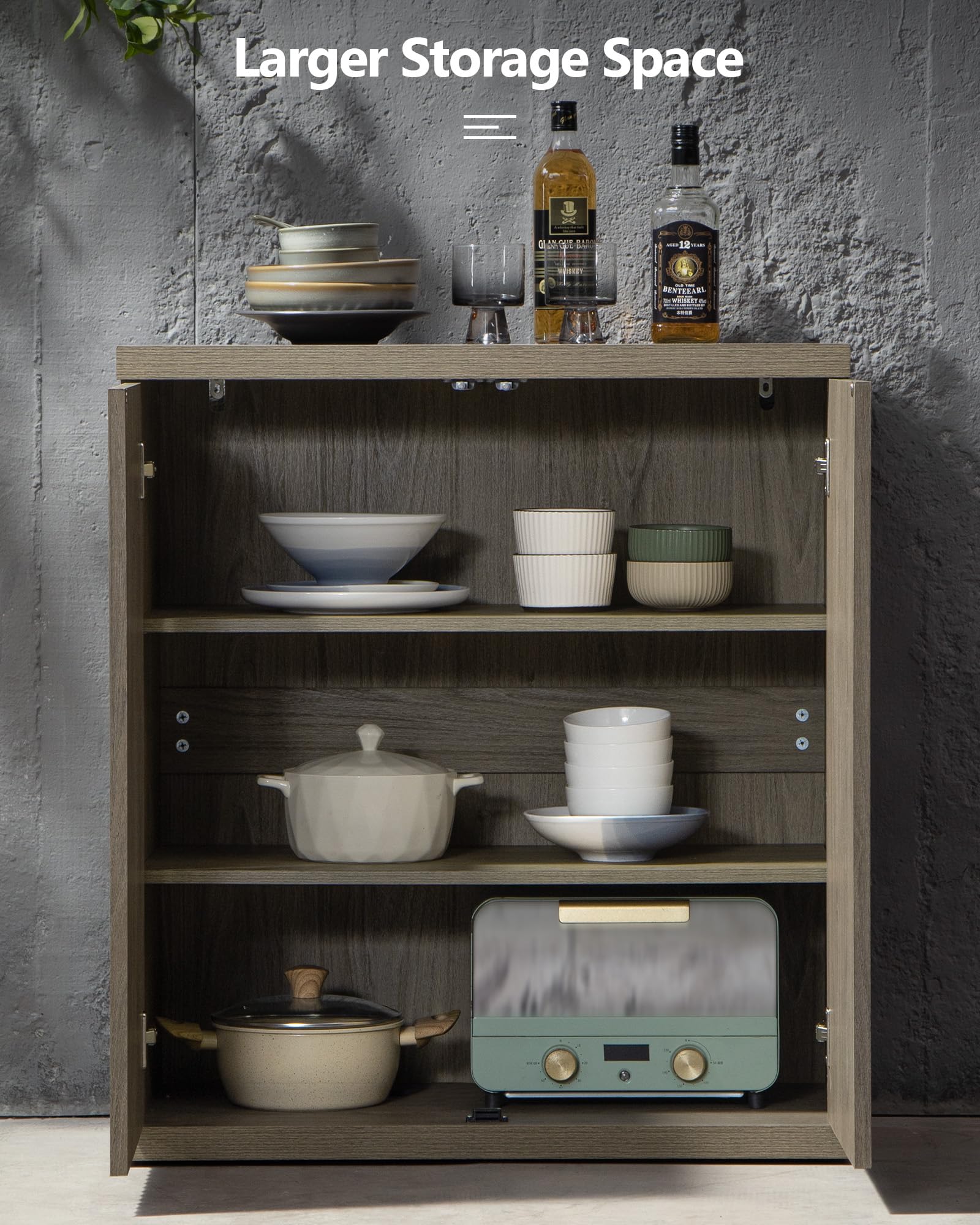 SICOTAS Buffet Cabinet with Storage Accent Sideboard 15.6" x 30.9" x 34.1" Size Modern Credenza with Doors & Shelves Fluted Media Console Mid Century Coffee Bar Table for Living Room Kitchen Dining Room Hallway, Durable