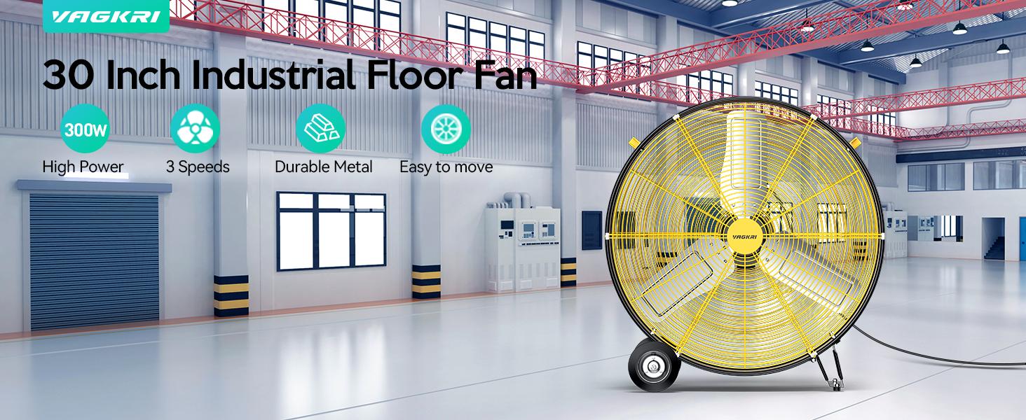 VAGKRI 24-30 Inch Industrial Drum Fan, 320W High Velocity Floor Fan, 3 Speed Heavy Duty Metal Air Circulator, 360° Tilt with Casters Handle ETL Standard for Patios, Warehouse, Commercial,Basement VAGKRI 24-30 Inch Industrial Drum Fan, 320W High Velocity Floor Fan, 3 Speed Heavy Duty Metal Air Circulator, 360° Tilt with Casters Handle ETL Standard for Patios, Warehouse, Commercial,Basement