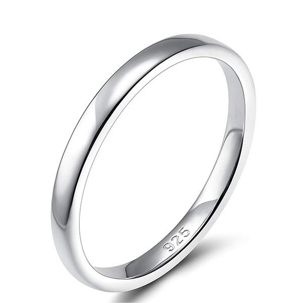 EAMTI 2mm / 4mm 925 Sterling Silver Ring High Polish Plain Dome Wedding Band for Women