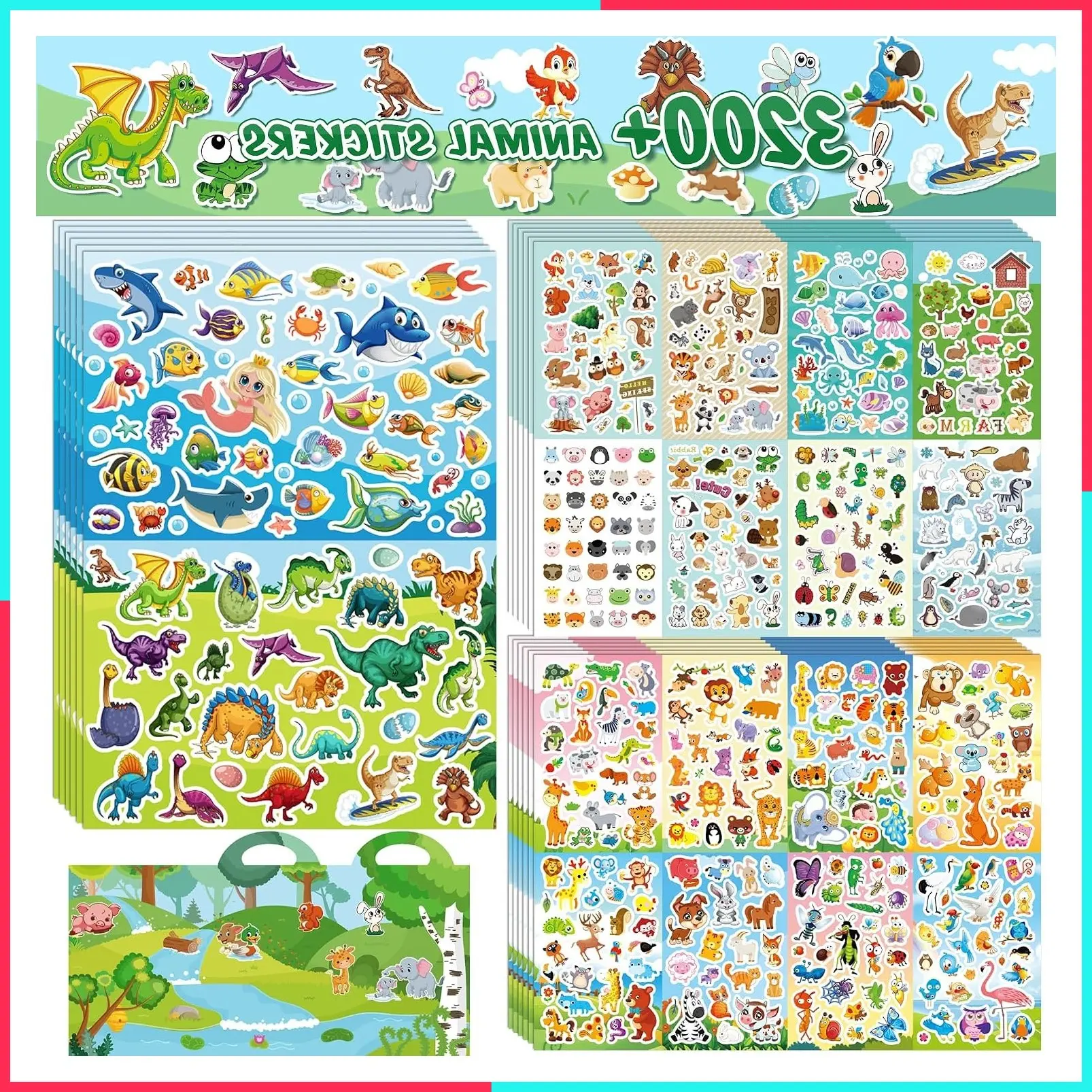 3200+ PCS Stickers for Kids, 102 Sheets Cartoon Animal Stickers for Toddlers, 18 Theme Reward Cute Stickers for School Teachers Students Parents, Scrapbook Journal Gifts Decor